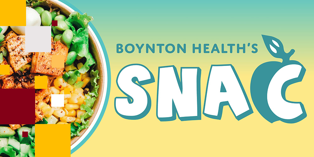 SNAC logo next to a loaded salad bowl