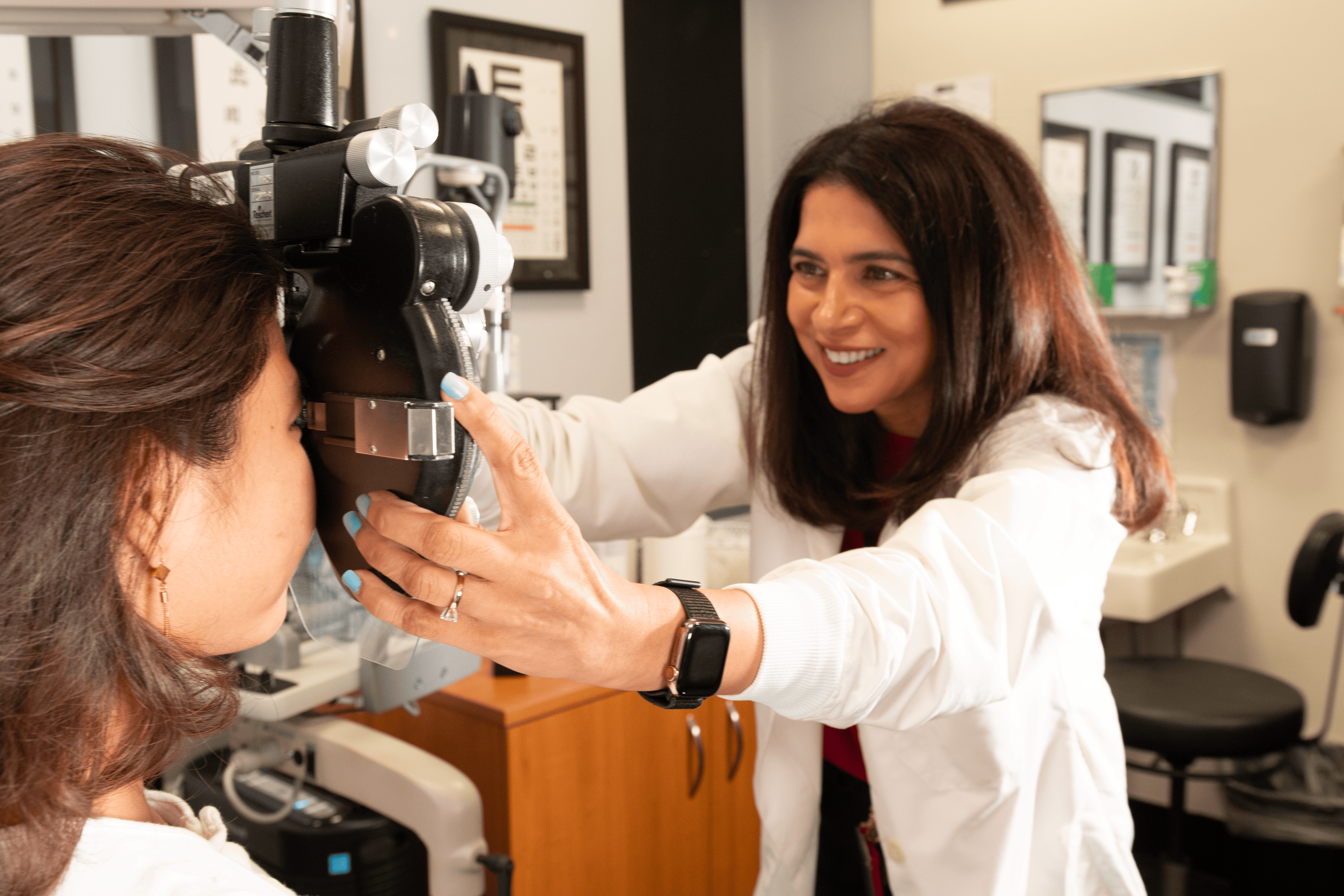 optometrist gives student exam